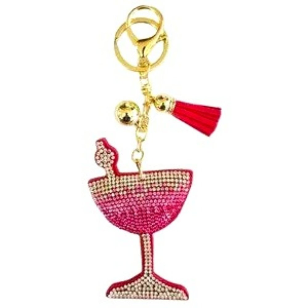 NWT Bling Rhinestone Cosmopolitan Puffy Tassel Keychain Purse Charm